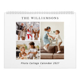 Eenvoudige moderne familiefotocollage zwart-wit kalender