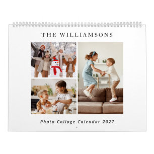 Eenvoudige moderne familiefotocollage zwart-wit kalender