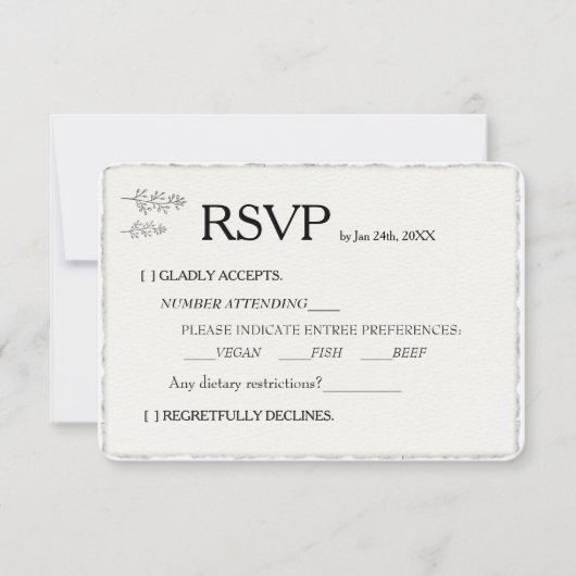 Eenvoudige Moderne Faux Deckled Edge Wedding RSVP (Voorkant)