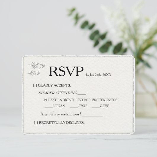 Eenvoudige Moderne Faux Deckled Edge Wedding RSVP Kaartje (Staand voorkant)