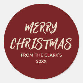 Eenvoudige moderne feestelijke rode vrolijke kerst ronde sticker