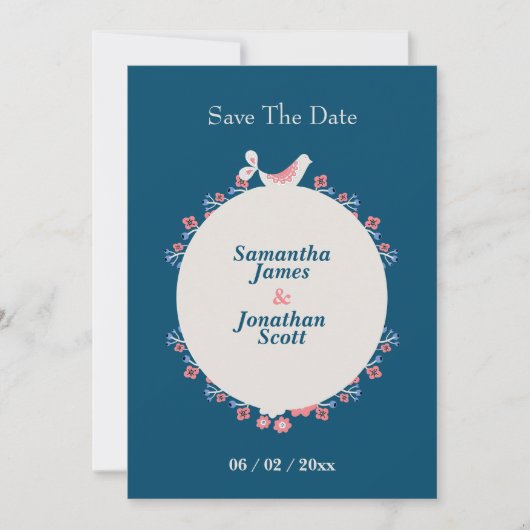 Eenvoudige moderne folk stijl blauw Save the Date Kaart (Voorkant)