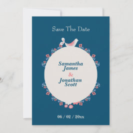 Eenvoudige moderne folk stijl blauw Save the Date Kaart