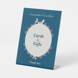 Eenvoudige Moderne Folk Stijl Blauwe Bruiloft Reclamebord Met Voetstuk