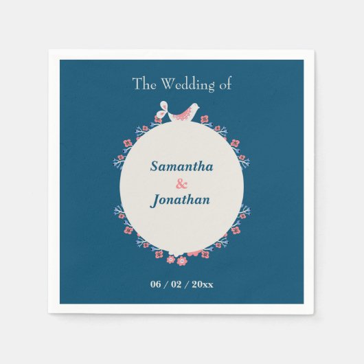 Eenvoudige Moderne Folk Stijl Blauwe Bruiloft Servet (Voorkant)