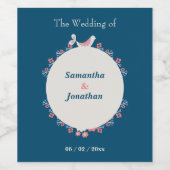 Eenvoudige Moderne Folk Stijl Blauwe Bruiloft Wijn Etiket (Enkel label)