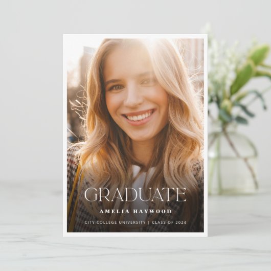Eenvoudige moderne foto afstudeerfeest kaart (Staand voorkant)