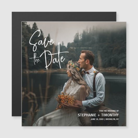 Eenvoudige moderne foto Bewaar de datum bruiloft Magnetische Uitnodiging (Voorkant / Achterkant)