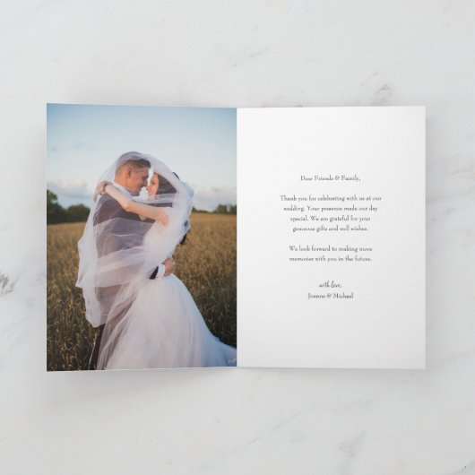 Eenvoudige moderne foto bruiloft gevouwen dank u k bedankkaart (Binnen)