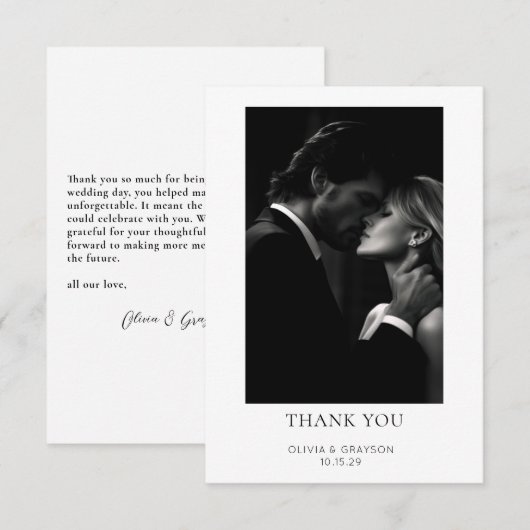 Eenvoudige moderne foto-bruiloft Hartelijk dank Bedankkaart (Voorkant / Achterkant)