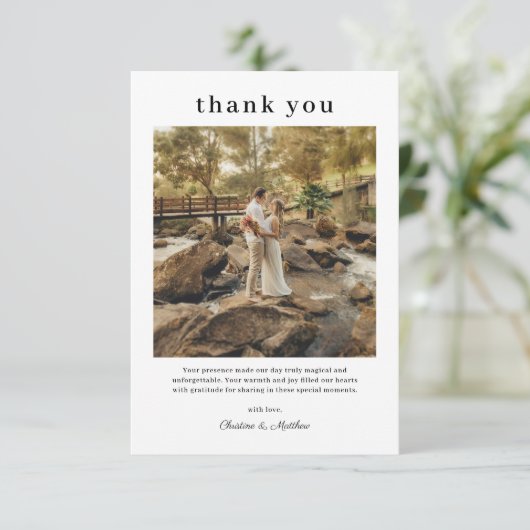 Eenvoudige moderne foto-bruiloft Hartelijk dank Bedankkaart (Staand voorkant)