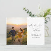 Eenvoudige moderne foto bruiloft QR-code Save The Date (Staand voorkant)