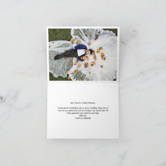 Eenvoudige moderne foto bruiloft wit & bruin bedankkaart (Binnen)