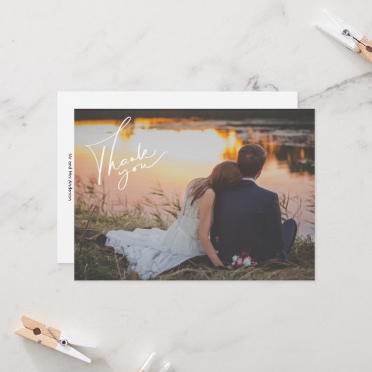 Eenvoudige moderne foto Dank je huwelijk Kaart (Voorkant / Achterkant in situ)