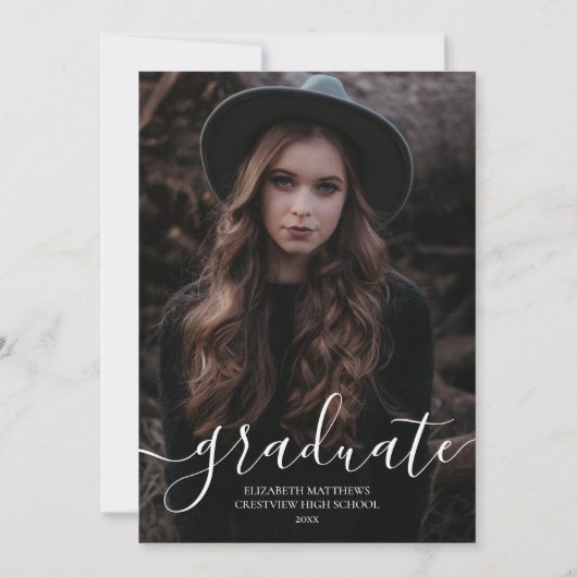 Eenvoudige Moderne Foto Elegante Script Afstuderen Aankondiging (Voorkant)