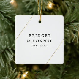 Eenvoudige, moderne foto Geometric Gold Pas getrou Keramisch Ornament