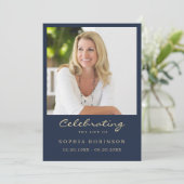 Eenvoudige moderne foto Gold Script Blue Memorial Aankondiging (Staand voorkant)
