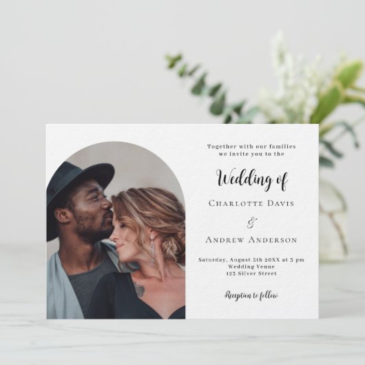 Eenvoudige moderne foto luxe bruiloft kaart (Staand voorkant)