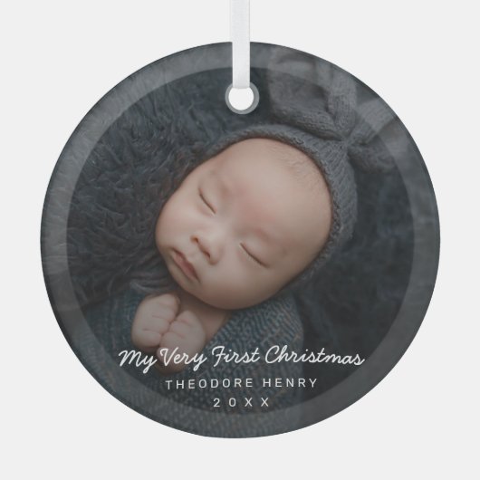 Eenvoudige moderne foto Mijn eerste kerstBaby Glas Ornament (Voorkant)