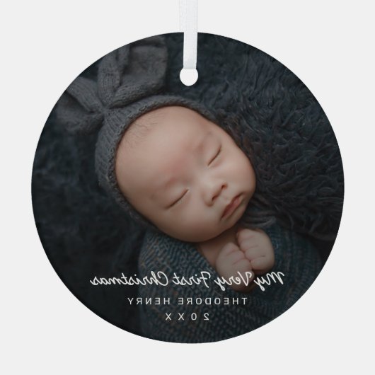 Eenvoudige moderne foto Mijn eerste kerstBaby Glas Ornament (Achterkant)