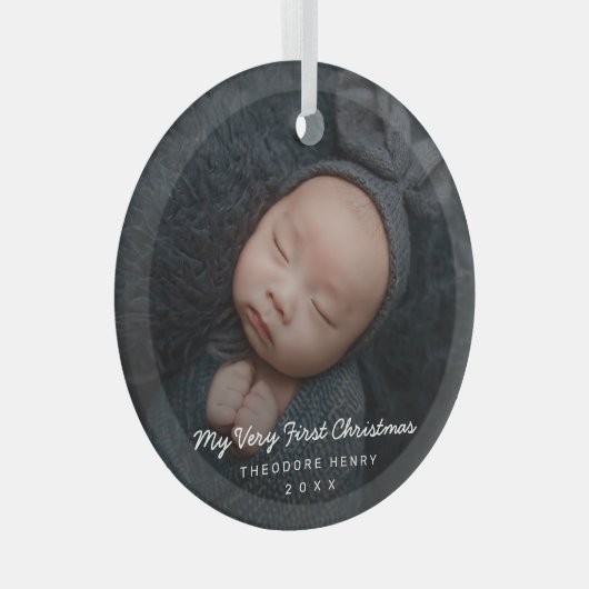Eenvoudige moderne foto Mijn eerste kerstBaby Glas Ornament (Voorkant Rechts)