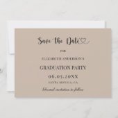 Eenvoudige moderne foto mocha beige Afstuderen Save The Date (Achterkant)