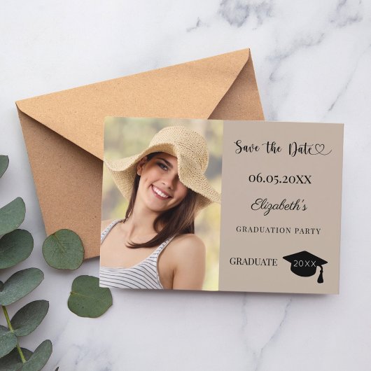 Eenvoudige moderne foto mocha beige Afstuderen Save The Date