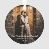 Eenvoudige moderne foto ons eerste kersthuwelijk ornament (achterkant)