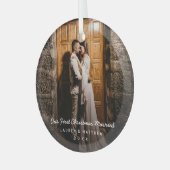 Eenvoudige moderne foto onze eerste kerstPas getro Glas Ornament (Voorkant links)