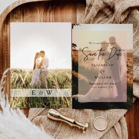 Eenvoudige Moderne Foto Overlay Wedding Save the D Kaart