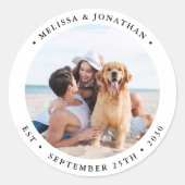 Eenvoudige moderne foto persoonlijke bruiloft ronde sticker (Voorkant)