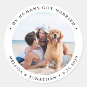 Eenvoudige moderne foto persoonlijke bruiloft ronde sticker (Voorkant)