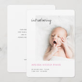 Eenvoudige, moderne foto roze babymeisje geboorte aankondiging (Voorkant / Achterkant)