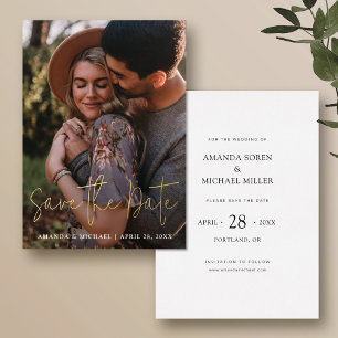 Eenvoudige moderne foto Save the Date Wedding Gold Folie Uitnodiging