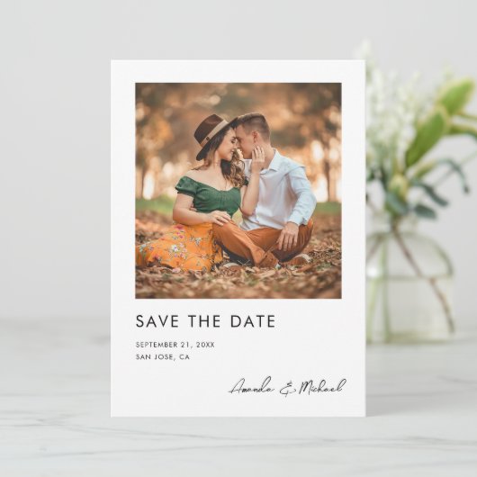 Eenvoudige moderne foto Sla de datum-trouwkaart op Save The Date (Staand voorkant)