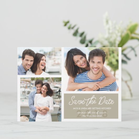 Eenvoudige Moderne Foto slaat de data op in Ecru Save The Date (Staand voorkant)