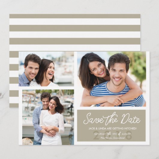 Eenvoudige Moderne Foto slaat de data op in Ecru Save The Date (Voorkant / Achterkant)