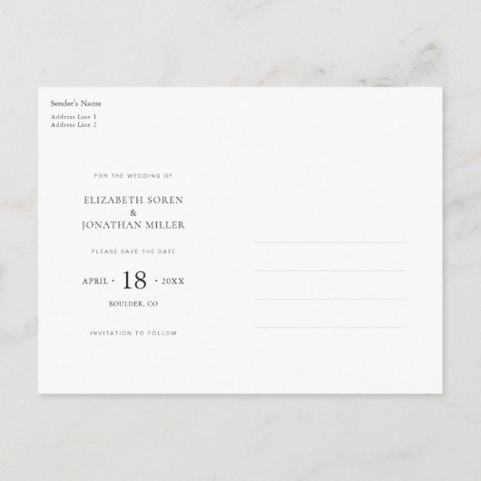 Eenvoudige, moderne foto van Elegant sparen de dat Uitnodiging Briefkaart (Achterkant)