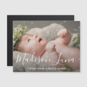 Eenvoudige moderne foto van legant Birth Announoun Magnetische Uitnodiging (Voorkant / Achterkant)
