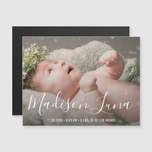 Eenvoudige moderne foto van legant Birth Announoun Magnetische Uitnodiging (Voorkant / Achterkant)
