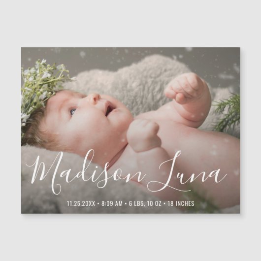 Eenvoudige moderne foto van legant Birth Announoun Magnetische Uitnodiging (Voorkant)