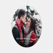 Eenvoudige moderne foto van ons eerste kerstfeest metalen ornament (Voorkant links)