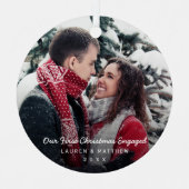 Eenvoudige moderne foto van ons eerste kerstfeest metalen ornament (Voorkant)