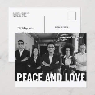 Eenvoudige, moderne foto voor vrede en liefde feestdagenkaart