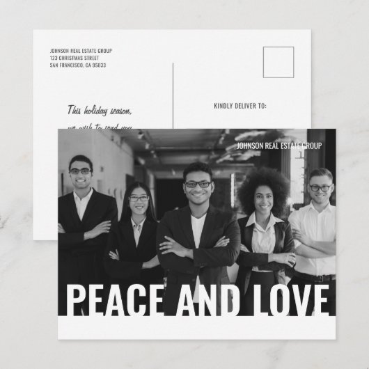 Eenvoudige, moderne foto voor vrede en liefde feestdagenkaart (Voorkant / Achterkant)