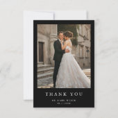 Eenvoudige moderne foto zwarte bruiloft bedankkaart (Voorkant)