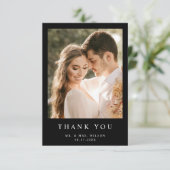 Eenvoudige moderne foto zwarte bruiloft bedankkaart (Staand voorkant)