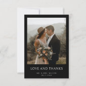 Eenvoudige moderne foto zwarte bruiloft bedankkaart (Voorkant)