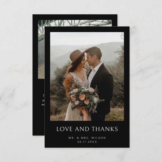 Eenvoudige moderne foto zwarte bruiloft bedankkaart (Voorkant / Achterkant)