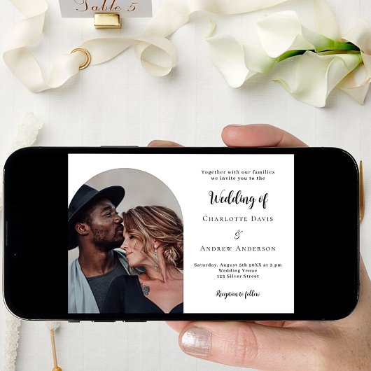 Eenvoudige moderne fotobruiloft kaart